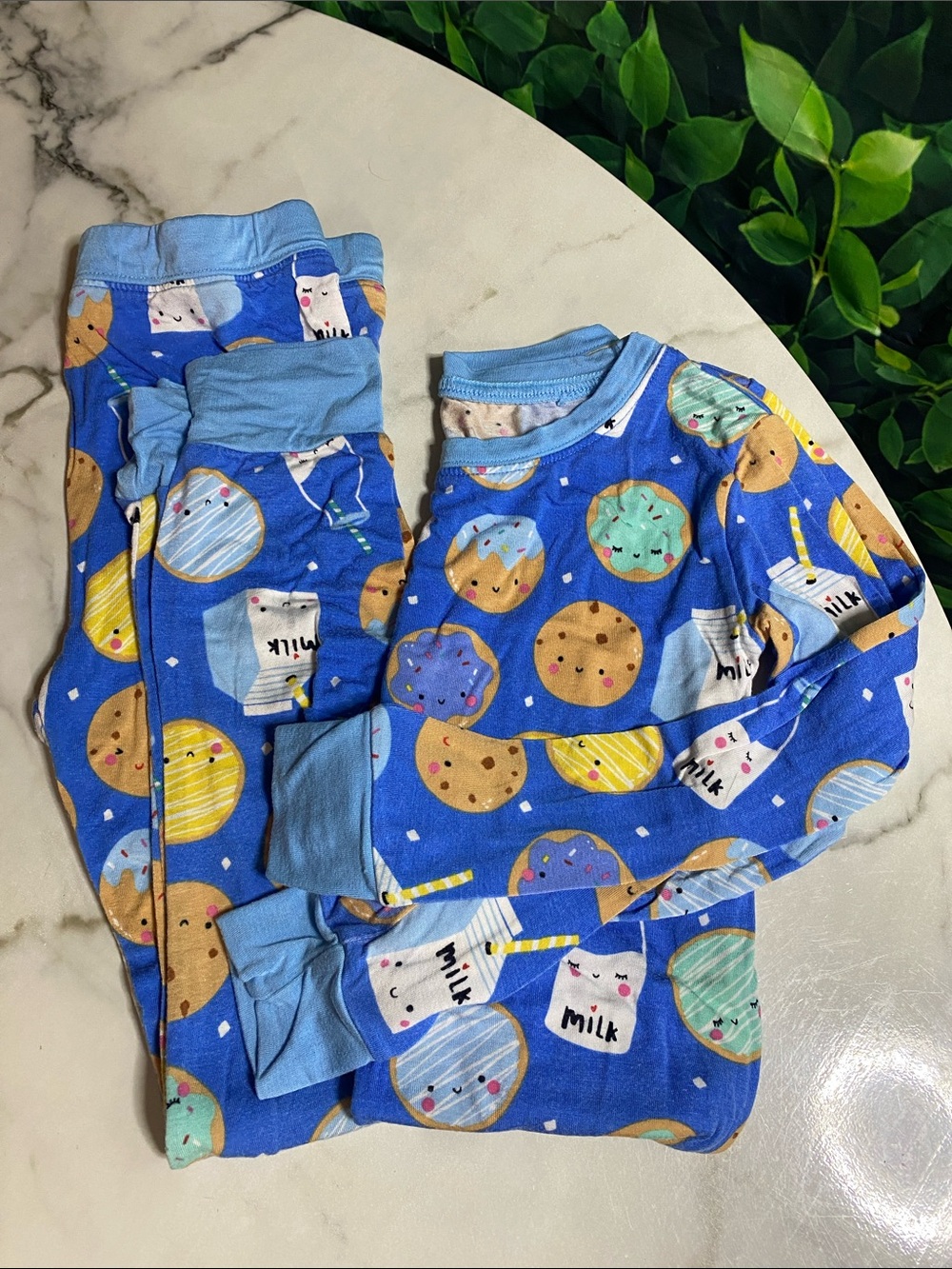 Little Sleepies Kids Blue Cookie & Milk long sleeve Pajama Set